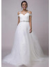 Off Shoulder Sweetheart Neck Beaded White Tulle Wedding Dress